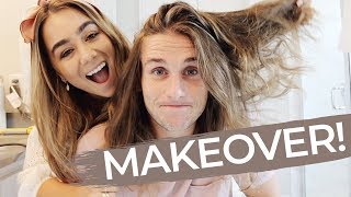 HUSBAND MAKEOVER! Doing my husbands long hair | JULIA & HUNTER HAVENS
