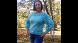 Вязание спицами кофты с круглой кокеткой и узором "шишечки".