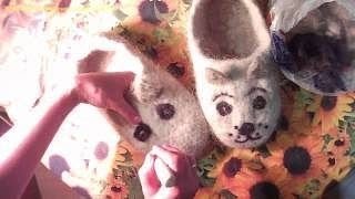Валяние, тапочки из собачьей шерсти ч.1.  Felting, slippers dog hair part 1.