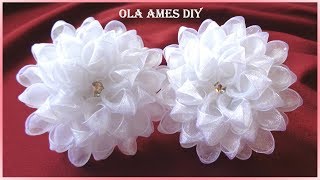 Пышные цветы-банты 10 см из органзы/Канзаши/Organza Ribbon Flower/Flor de fita/Ola ameS DIY