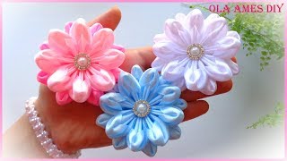 Цветы из атласной ленты/Канзаши/Ribbon Flower Tutorial/Kanzashi Flowers/Flores de fitas/Ola ameS DIY