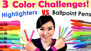 3 Color Challenge: Ballpoint Pen VS Highlighter | NEW Art Challenges | Mei Yu