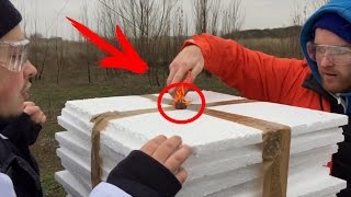 РАСКАЛЕННЫЙ СТАЛЬНОЙ ШАР 1000 ГРАДУСОВ КИНУЛИ В 100 СЛОЕВ ПЕНОПЛАСТА !! Китай BUGAGA в ШОКЕ !!!