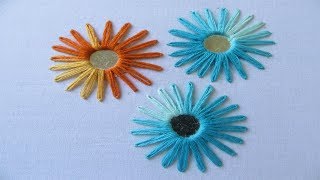 Hand Embroidery | Mirror Work With Lazy Daisy Stitch | Hand Embroidery Designs #12