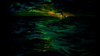 Живопись масло. Горящий корабль в ночи. Художник Курганов Илья
