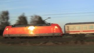 Züge bei Brühl-Walberberg, ICE-T / BR411, 2x BR146, 2x BR101, BR120, 4x BR425, 6x BR460