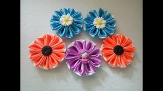 Двухцветный цветок Канзаши из атласной ленты 5 см. МК/DIY.