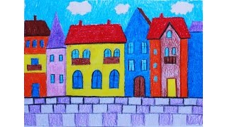 Как нарисовать город мелками ArtBerry how to draw a town for kids | Art School