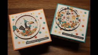 Schüttelfenster auf einer Box mit Bonanza Buddies von Stampin` UP! Alternative zu den Klebestreifen.