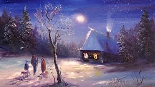 Видео урок "Как нарисовать пейзаж новогодняя ночь"
