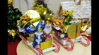 Сани из конфет. Сладкие подарки к новому году.