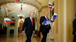 'Trump is treason': heckler throws Russian flags at US president