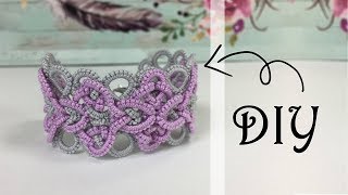Needle tatting. Bracelet with intertwining rings / Фриволите иглой. Браслет из переплетающихся колец