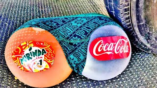 Test car vs Water balloon butt Coca cola ,mirinda|crushing crunchy crusher & amp; soft things by car