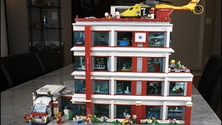 Multiple Lego Hospital sets combined and placed in city