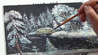 Рисуем зимний пейзаж || Ночь в лесу