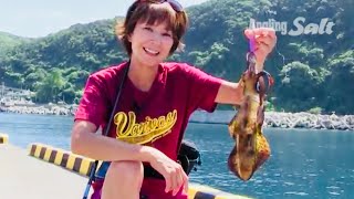 児島玲子～お気楽エギング五目ｉｎ 伊豆大島 ライトショアジギでカンパチもヒット！