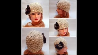 Теплая ажурная винтажная шапочка крючком crochet cap