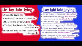 LIE VS LAY EXAMPLES SENTENCES LAY LAIN LAID LYING LAYING ENGLISH GRAMMAR