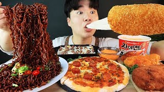ASMR MUKBANG 편의점 핵불닭 미니!! 떡볶이 & 핫도그 & 치즈 피자 FIRE Noodle & HOT DOG & CHEESE PIZZA EATING SOUND