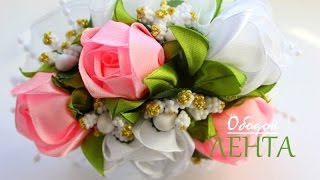 ? Чайные Розы канзаши из Лент  / ? Tea Roses kanzashi ribbons