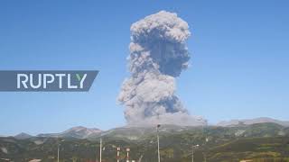 Russia: Ebeko volcano sends forth column of smoke after erupting on Kuril Islands