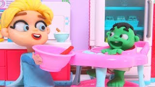 BABY HULK PLAY DOH CARTOONS ❤ Superhero & Frozen Elsa Cartoons For Kids ❤ Stop Motion Videos