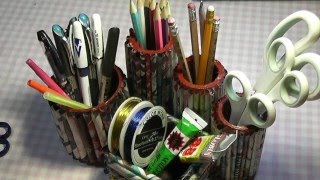 Подставка для канцелярии из газетных трубочек
