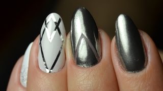 Металлический дизайн ногтей со скотч-лентой|Зеркальный пигмент