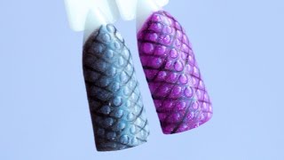 Дизайн ногтей в сеточку.  Маникюр эффект кожи рептилий гель-лаком