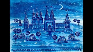 Роспись акварелью à la russe #гжель.