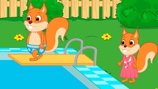 Famille d'Écureuil - Plonger Dans L'eau Depuis Un Tremplin Animé 2022 en Français