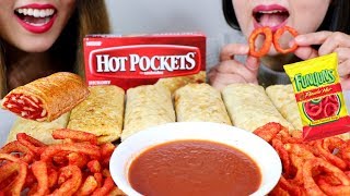 ASMR HOT POCKETS & FLAMIN HOT FUNYUNS 리얼사운드 먹방 | Kim&Liz ASMR