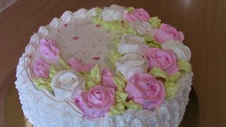 УКРАШЕНИЕ ТОРТОВ КРЕМОМ/БИСКВИТНЫЙ ТОРТ С ПЕРСИКАМИ