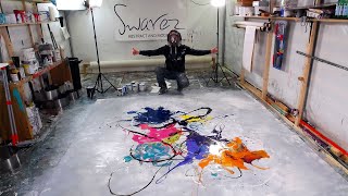 Painting onto a very large canvas with ten pots of paint - The Swarez LIVE STREAM paints BIG!