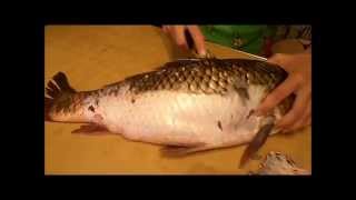 КАК ПОЧИСТИТЬ БОЛЬШОГО КАРПА НА КУХНЕ .HOW TO CLEAN A LARGE CARP.MY KITCHEN
