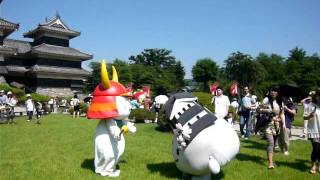 ひこにゃん　しろまるひめと２日目の朝もご挨拶