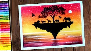 Save Wildlife Poster step by step oil Pastels Drawing || for Kids and beginners