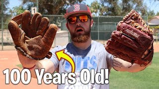 100 Year Old Baseball Glove vs. Modern Day Baseball Glove! IRL Baseball Challenge