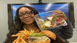 Avocado & Swiss Cheeseburger,Truffle Fries & Greek Salad Mukbang!