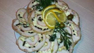 Как приготовить куриный рулет с маслинами.