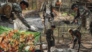 ปลาแซลม่อนร้า ยัดปูนลงบ่อเก็บน้ำ แซ่บจนต้องจิ๊ช!!! | สร้างบ้านในป่า ครั้งที่ 11