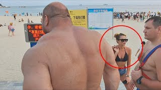 Весь пляж офигел от русского гиганта!