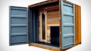 shipping container is transformed into a sauna by castor canadensis