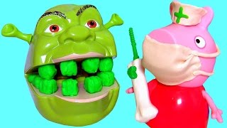 Nurse Peppa Pig Fix Shrek's Rotten Root Canal using Play-Doh Doctor Drill 'N Fill