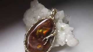 Fire Agate Gold Pengant code 8346 Золотая подвеска с огненным агатом