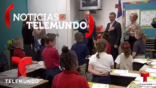 La reacción de unos niños al ver a Trump entrar en su salón | Noticias | Noticias Telemundo