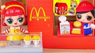 LOL Surprise Dolls Custom Lil Sisters open McDonalds Drive Thru at Playmobil Pool - Toy Wave 2 Video