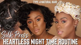Silk Press Type 4 Natural Hair Night Time Routine for Heatless Old Hollywood Curls