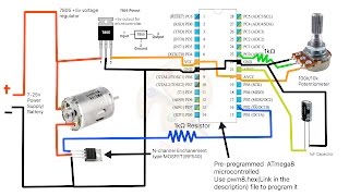How to build a simple PWM DC Motor Speed Controller using ATmega8 microcontroller, MOSFET and POT